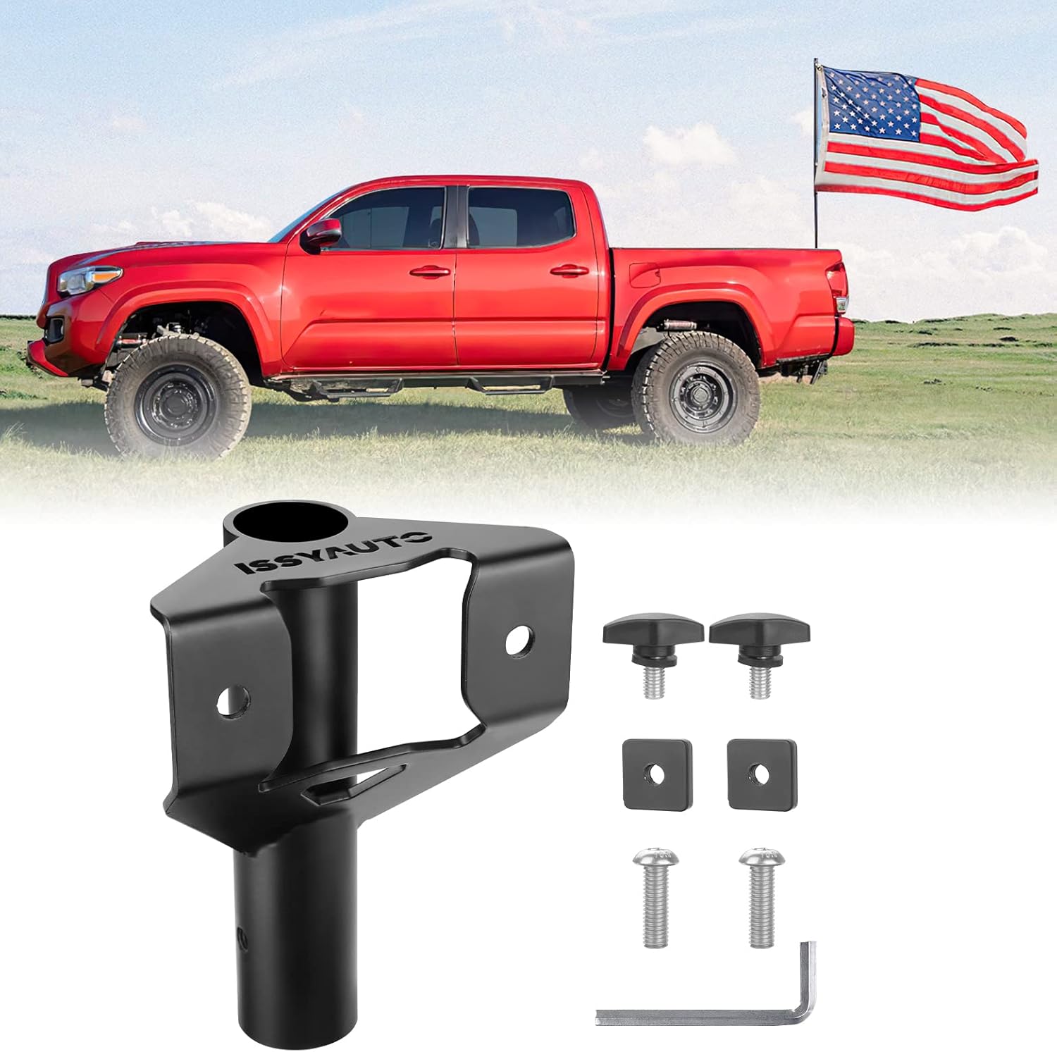 ISSYAUTO Truck Bed Rail Flag Pole Holder Mount Compatible
