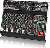 SIKUING 6-Channel Portable Mixer: 320 DSP Effects, Bluetooth 5.0, 48V Phantom Power, 7-Band EQ for Recording, Karaoke & Streaming
