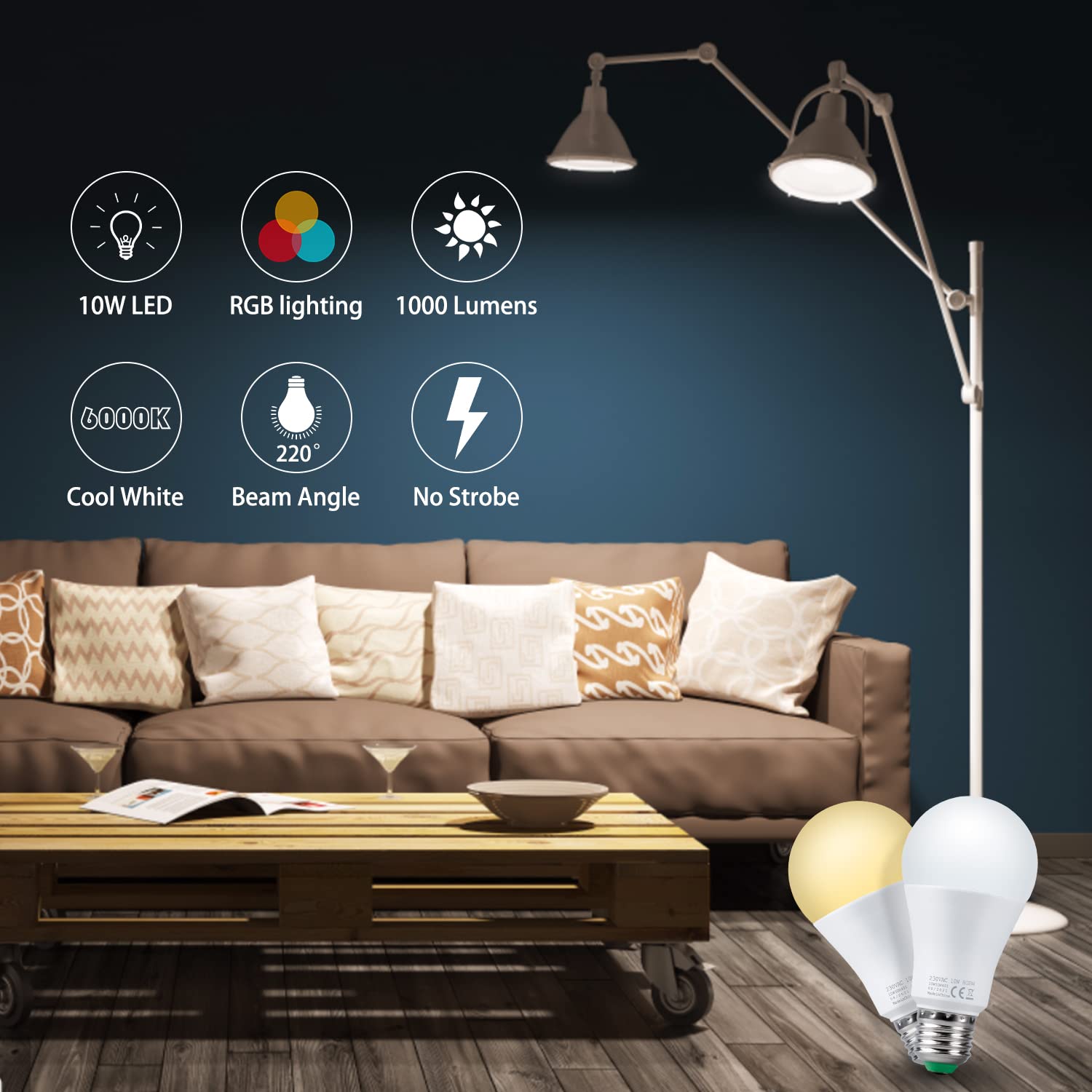 REYLAX Kolorowe żarówki LED RGBW Żarówka E27 10 W, ściemniane żarówki Edison Dual Memory 12 kolorów żarówek LED, bezprzewodowy pilot zdalnego sterowania w zestawie, do domu baru KTV Party