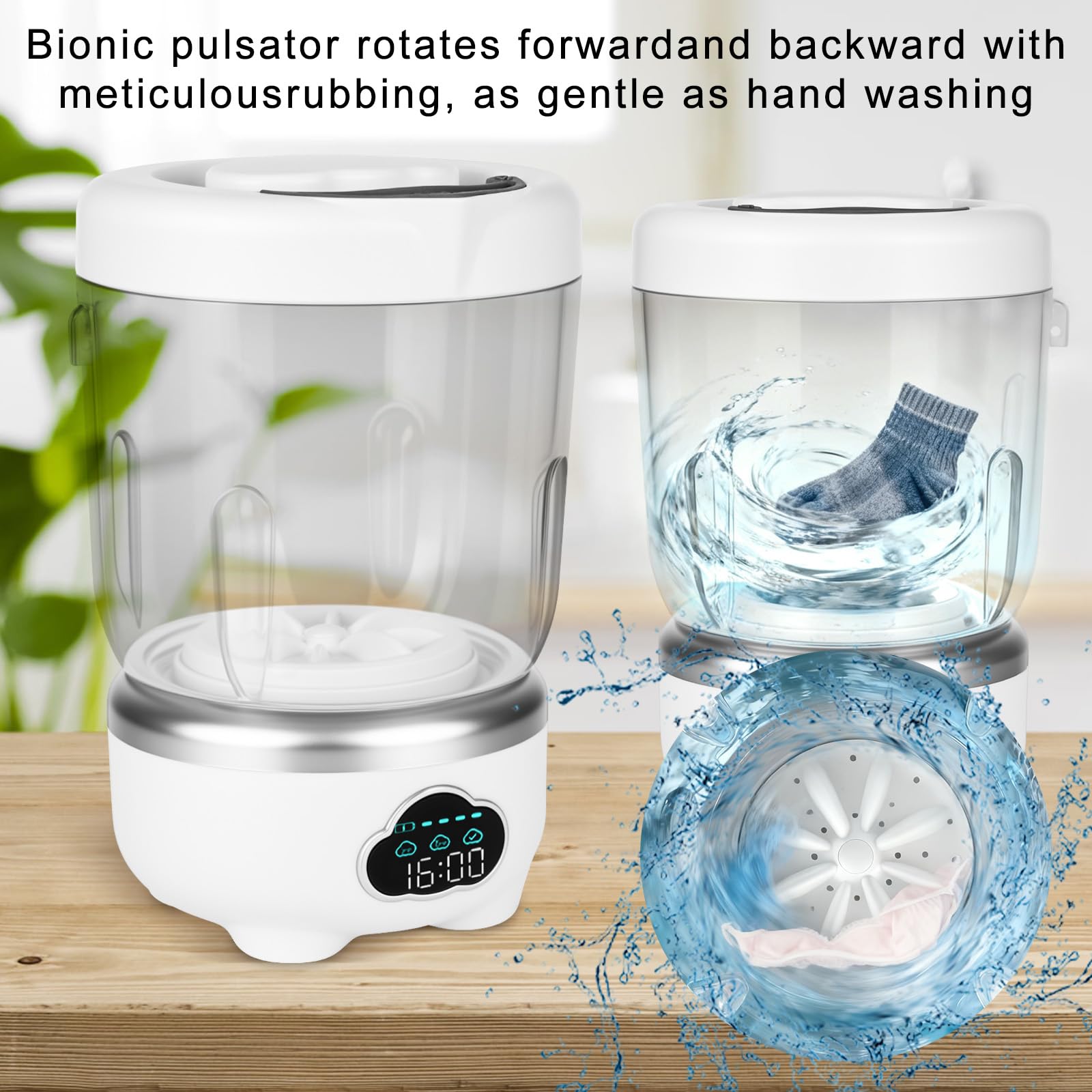 DMJJSD Lavadora portátil, lavadoras pequeñas de 1,6 L, 6000 mAh, 3 modos de lavado, pantalla LED, lavadora plegable USB, para camping, hogar, apartamento, hotel, camping y viajes — view 6