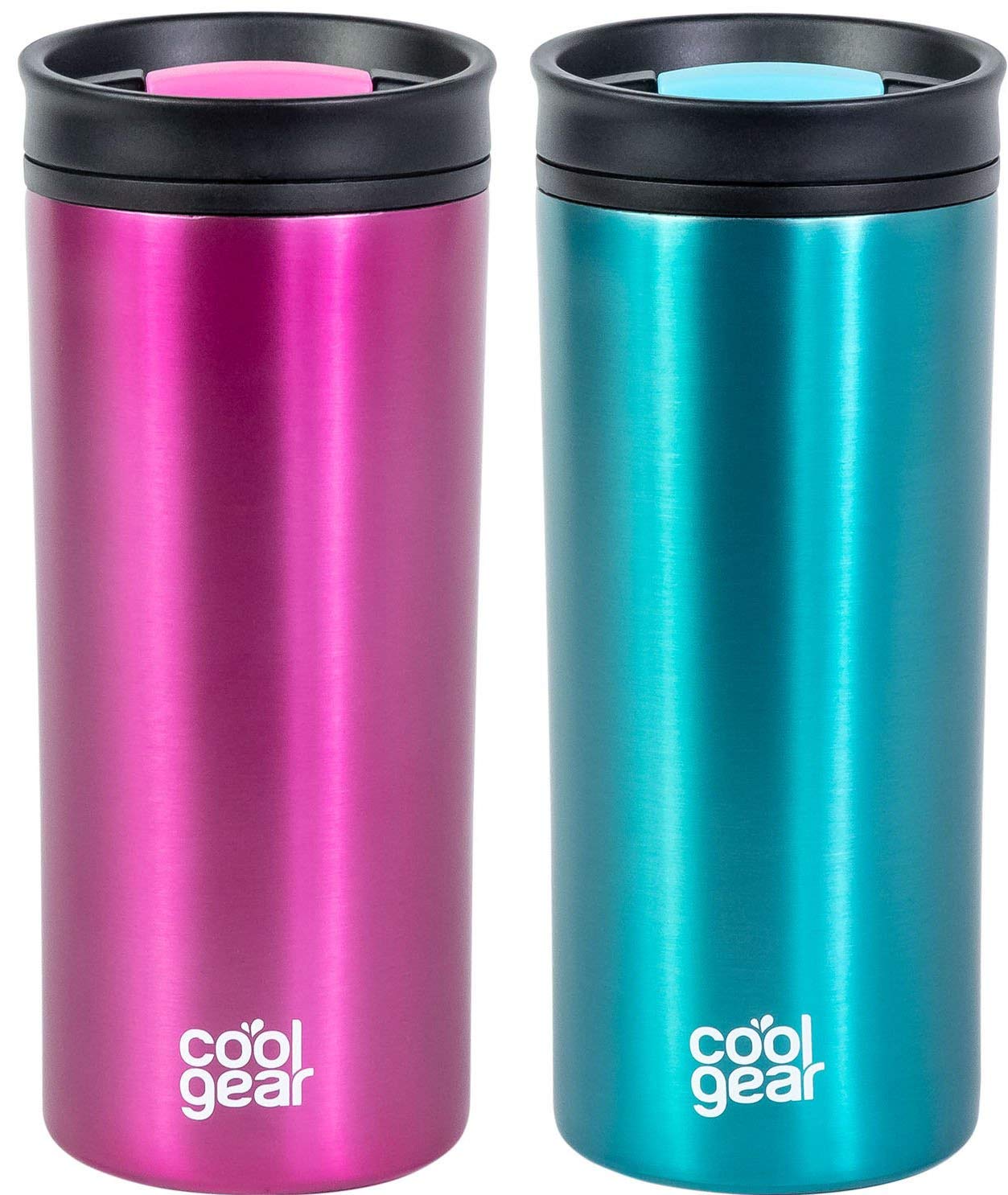 COOL GEAR2 Pack 16 oz Amelia Coffee Travel Mug with Spill Resistant Slider Lid - Pink/Teal