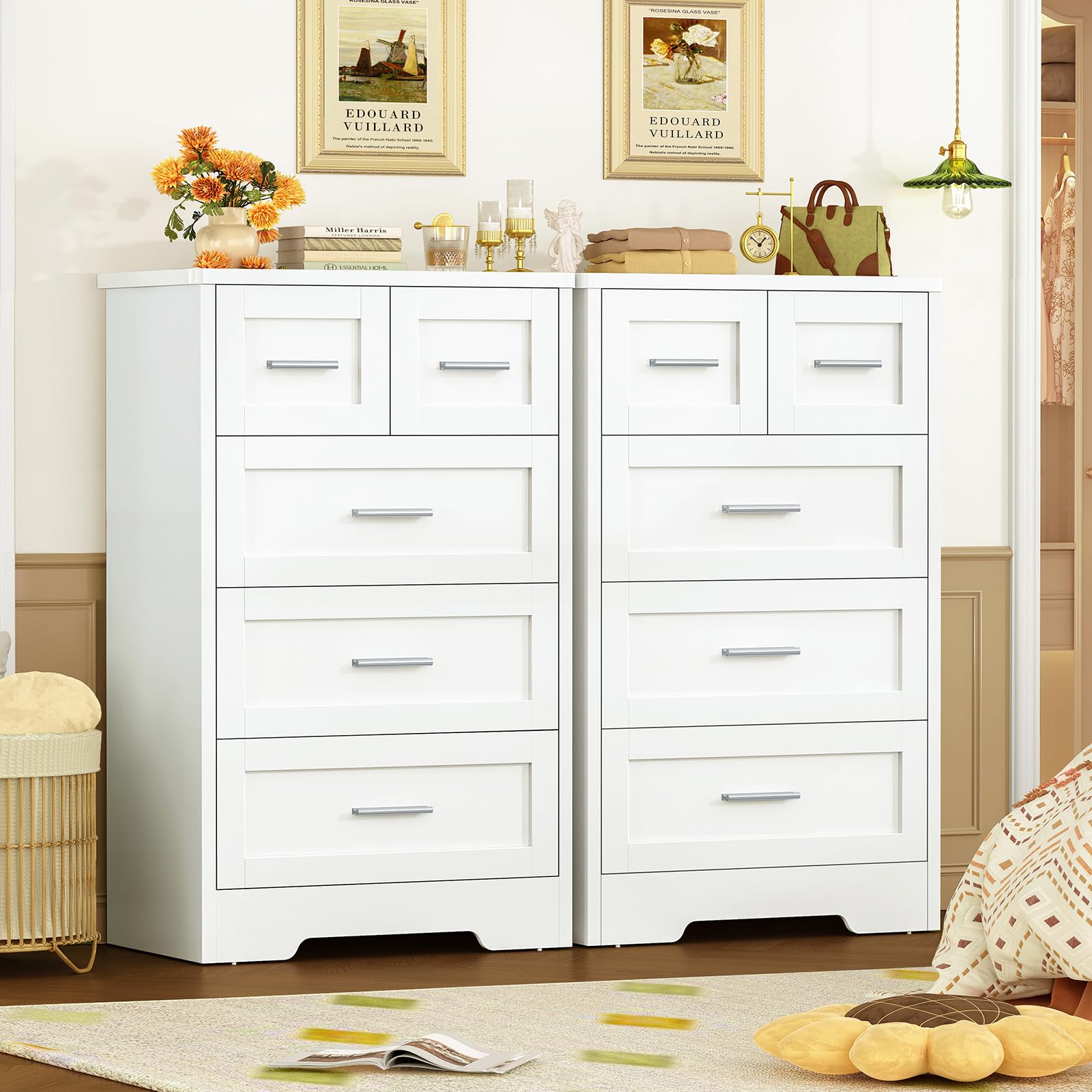 Comoda Dormitorio 5 Cajones Blanca, Cómoda y Cajonera Multifunción para Dormitorio - Sinfonier Blanco de Gran Capacidad, Ideal para Salón y Entrada, 60x35x96.5 cm
