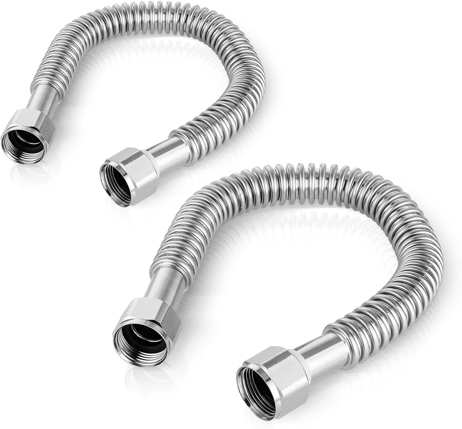 Pack of 2 Foskan 18" Length Flexible Stainless Steel Corrugated Hose，1" FIP x 1" FIP Flex Connector for Hot Water Heaters and Water Softeners（18 Inch）