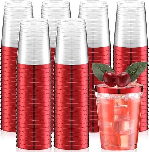 Miniatura 8 de Gerrii 100 vasos de plástico transparente de 10 onzas, vasos de plástico con bordes, vasos desechables elegantes para fiestas, para bodas, día de