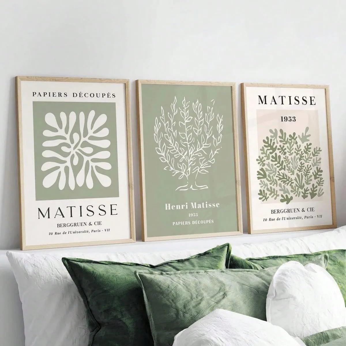 Jorcedi Green Sage Matisse Wall Art Poster, High Quality Wall Art Set Of 3,Minimalist Botanical Room Decor, Canvas Prints,Art Poster Wall Posters Unframed (,40X50cm)