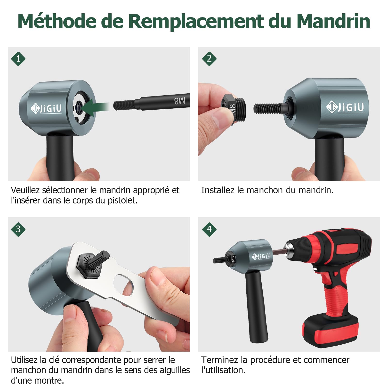 JiGiU Adaptateur de Perceuse à Écrou à Rivet avec Accessoires pour 40PCS Écrous Perceuse à Écrou Électrique Pistolet à Écrou pour Réparation de Meubles, Mécanique, Automobile
