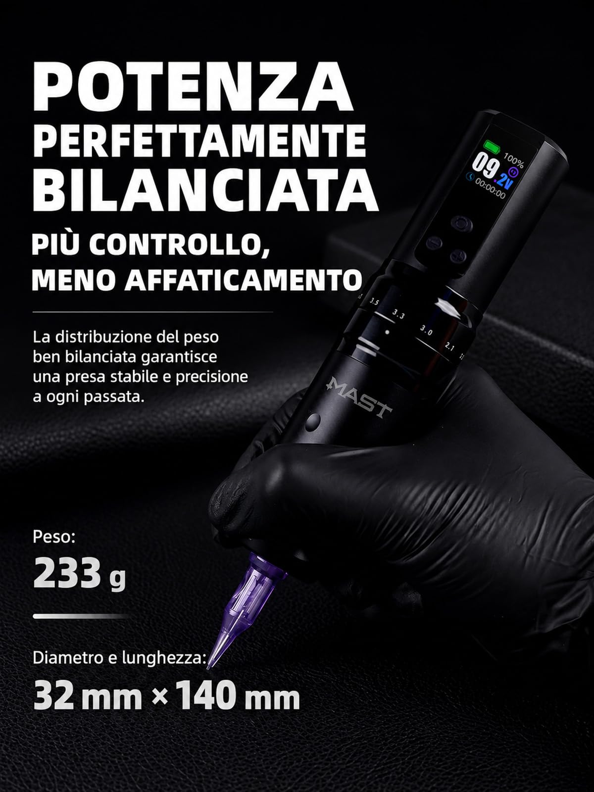 Mast Fold2 Pro Pen Máquina de Tatuaje Rotary Inalámbrica Tattoo Gun 7 Stroke Length de Batería 2000mAh Powerful Motor by Mcore Smart Display Screen para Artistas Profesionales (WQP-076-11)