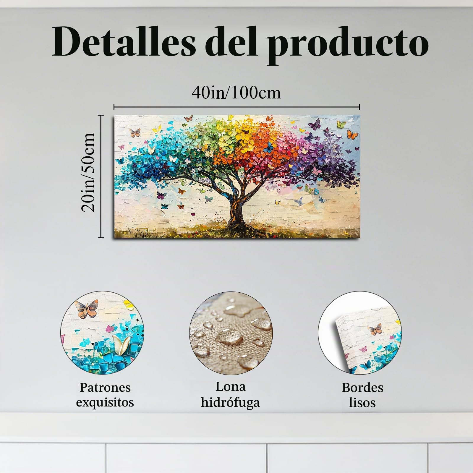 SERIMINO Cuadros Decoracion Arbol de la Vida Modernos Laminas 50x100 cm | Follaje Arcoíris Degradado, Impresión Hd. Bastidor Madera. Montaje Fácil, Multiespacio, Regalo Ideal