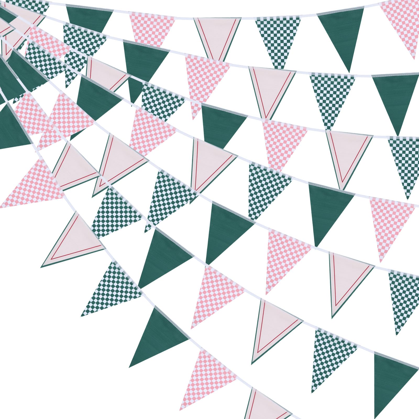 VitalCozy 9,8 m lange Wimpelkette für Hochzeit, Camp Braut, dreieckig, kariert, Gingham-Flagge, Wimpelkette, Stoffgirlande, vorbespannt, für Junggesellinnenabschied, Dekoration für Brautparty,