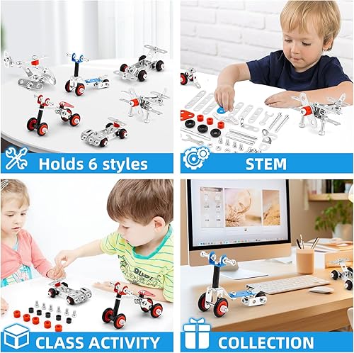 Miniatura 4 de BESTYMXY Juego de modelos de metal para autos y aviones, modelo de kit de construcción, 231 piezas, 6 modelos, juguetes de construcción de proyectos