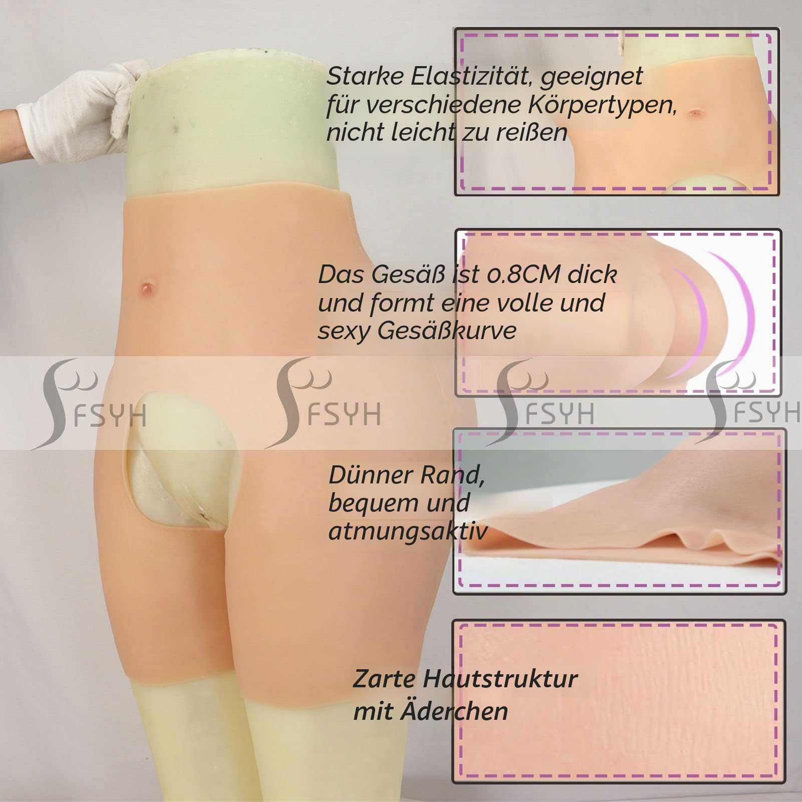 FSYH Silikon-Hose Offener Schritt GesäßVergrößErungs-HöSchen Hip Lift Butt Shaper Control Panty füR Frauen Falsche HüFten,Girly White