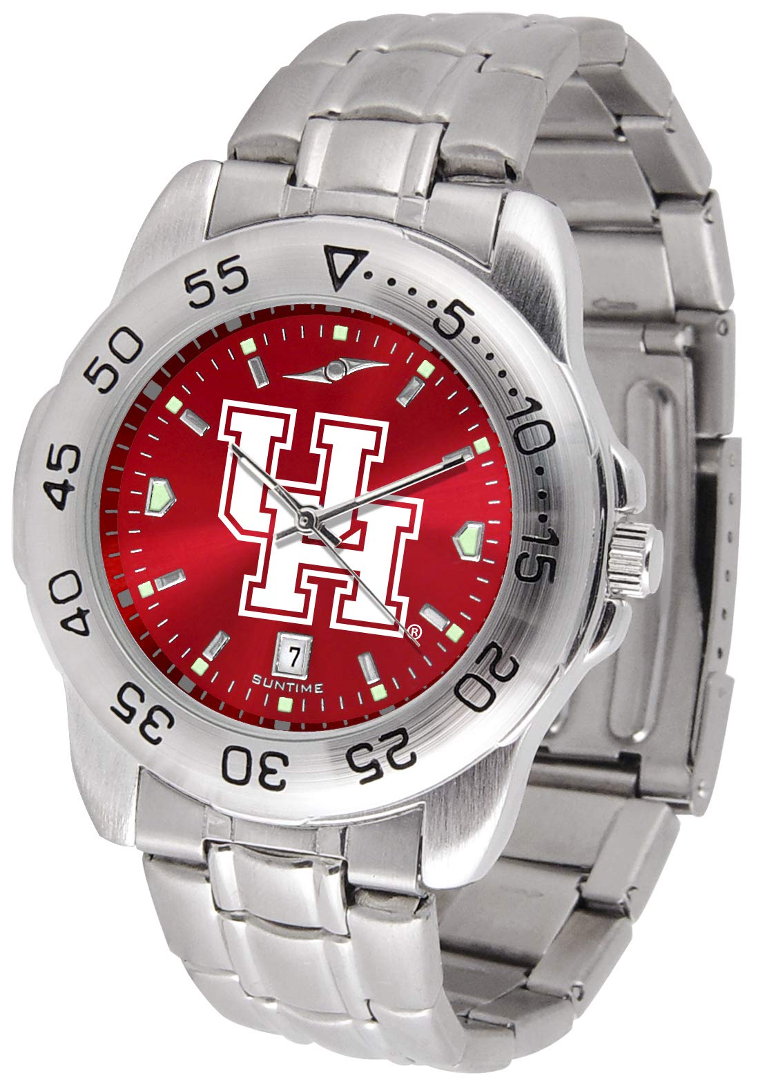 SunTime Men's NCAA Team Sport Watch, 20mm Stainless Steel Strap, Reflective Shiny Dial with Date