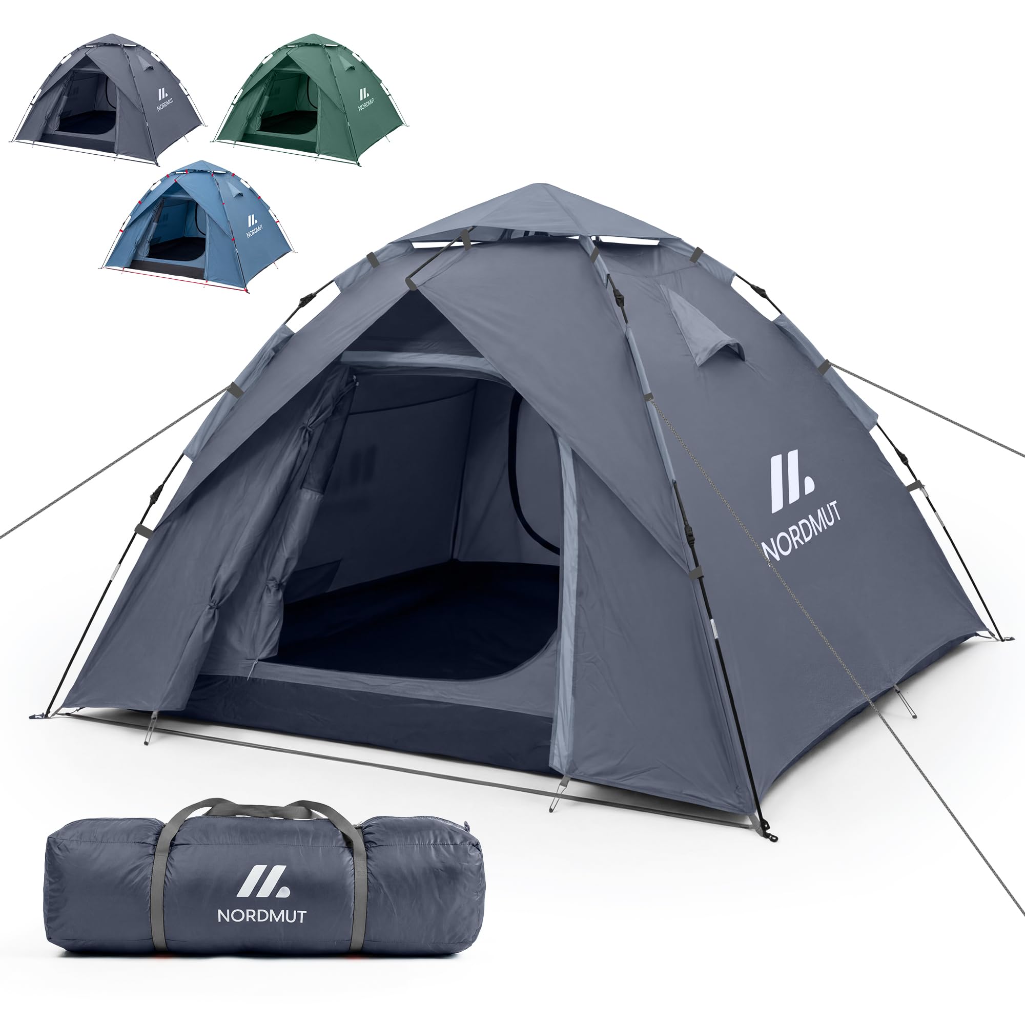 NORDMUT® Tente Pop-Up 2-4 Personnes – Montage Instantané, Étanche & Protection UV – Tente de Camping avec Excellente Circulation de l’Air