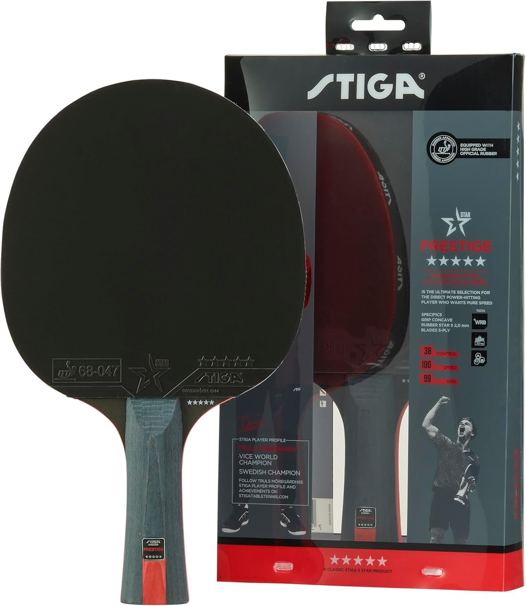 Prestige 5-Star Table Tennis Bat, Black/Red