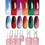 YTD Likomey Color Changing Gel Nail Polish 6 Colors with Base and Top Coat Kit,Fall Winter Mood Temperature Change Colors Red Green Blue Ombre Thermal Manicure UV Color Gel Set,8 Pcs 7.5 ml
