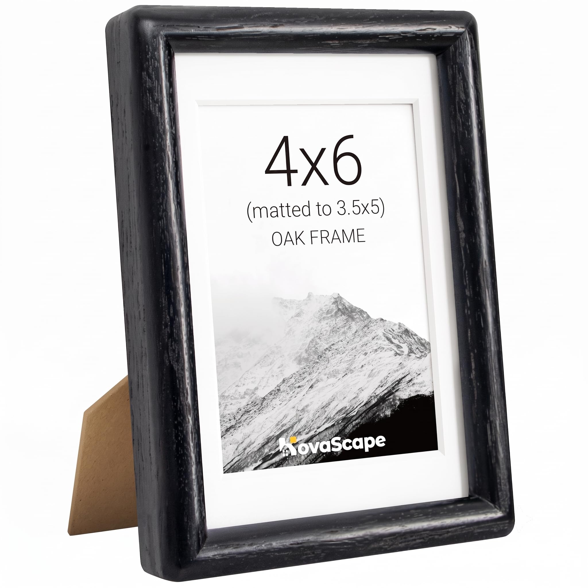 KovaScape 4x6 Picture Frame, Solid Oak Wood Photo Frame with Tempered Real Glass, Includes White Mount for 3.5x5 Photo, Rounded Corner Design, For Wall Hanging or Tabletop Display