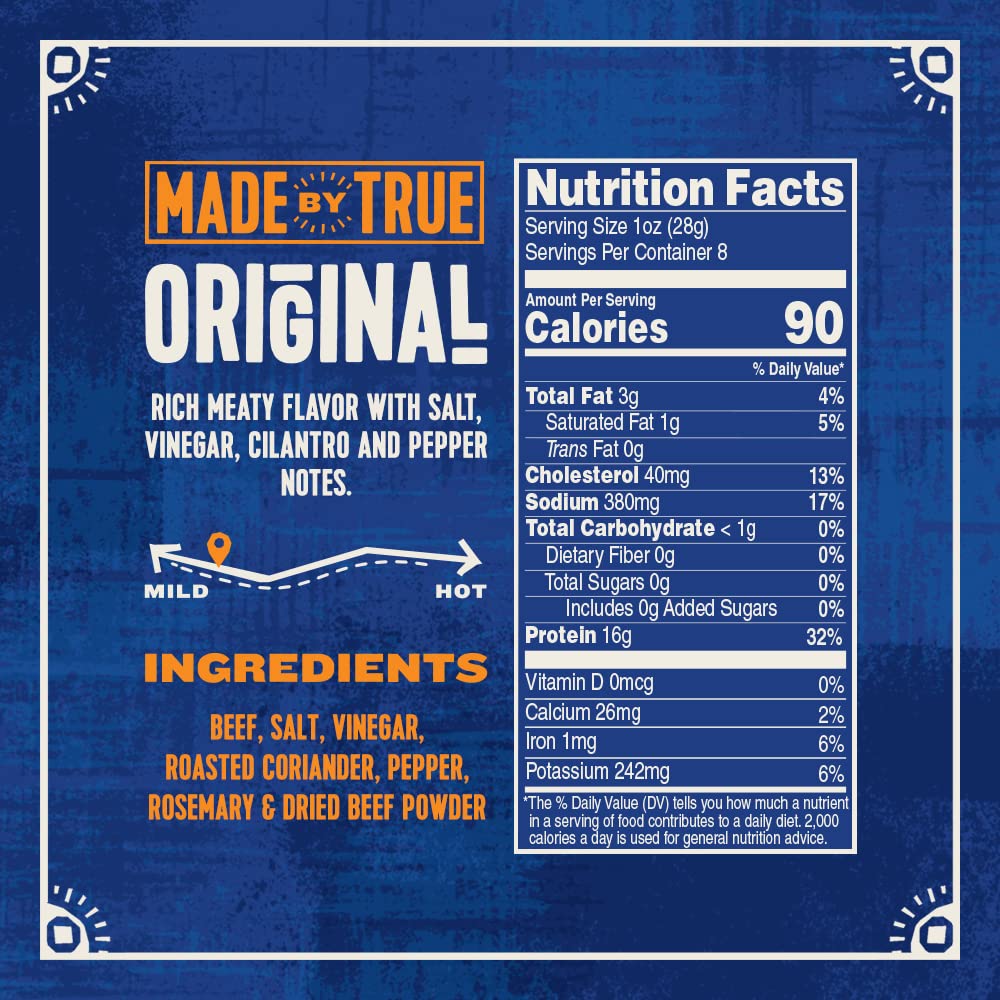 Made by True Beef Biltong Slab Whole Original (8 oz, Pack of 1) - High Protein Natural Keto Jerky Snack - Paleo & Whole 30 Diet Friendly - Sugar Free, Gluten Free & No Carb - (Biltong Charcuterie Slab)