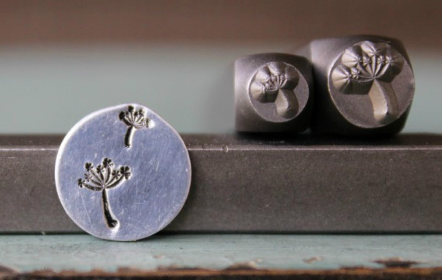 2 Stamp (6mm and 3.5mm) Dandelion and Dandelion Puff Metal Punch Design Jewelry Stamp Set