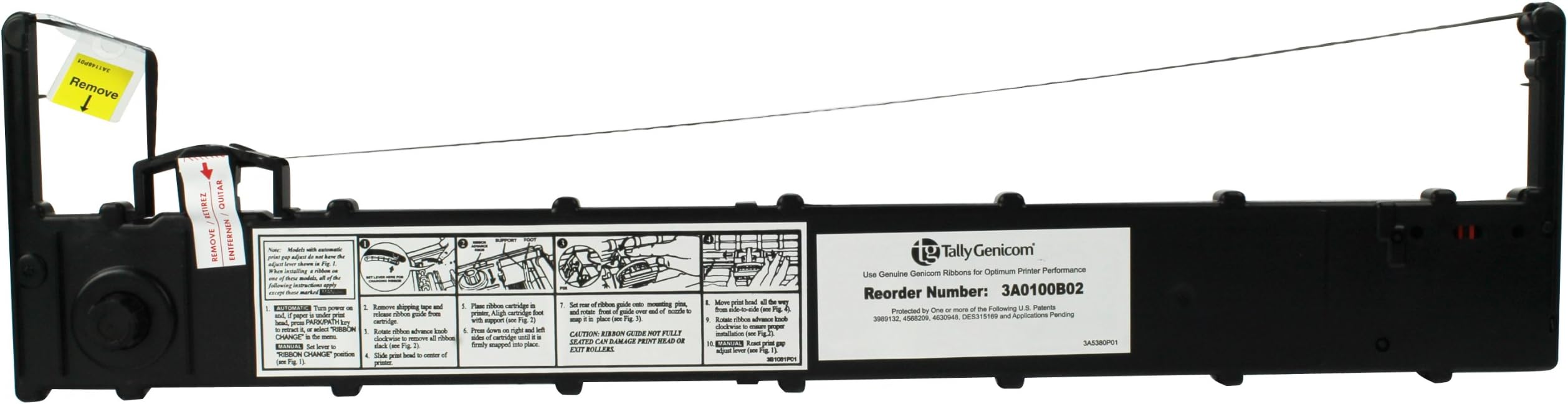 Genicom Ribbon, Black, Nylon, 3/8" x75yds 5mil, 15 Million Characters