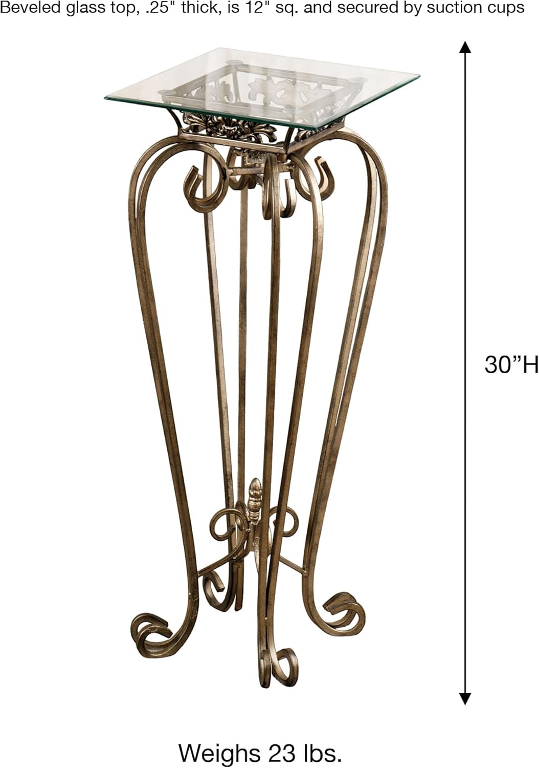Touch of Class Chalcedony Metal Scroll Pedestal Table - Beveled Glass - Antique Gold - Made of Iron - Square Shaped Top - Elegant Style - Accent Furniture for Bedroom, Living Room, Desk