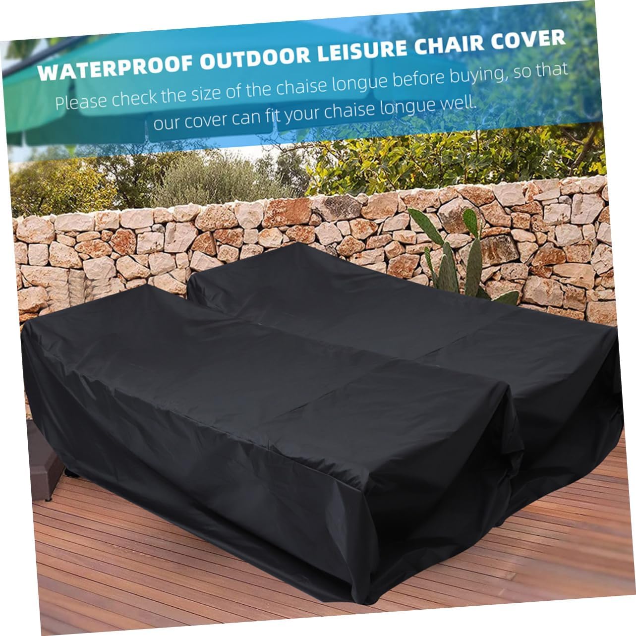 Happyyami 2pcs Outdoor Lounge Chair Cover Oxford Dustproof Sun-Resistant Fits Standard Patio Furniture for Garden Protection Black