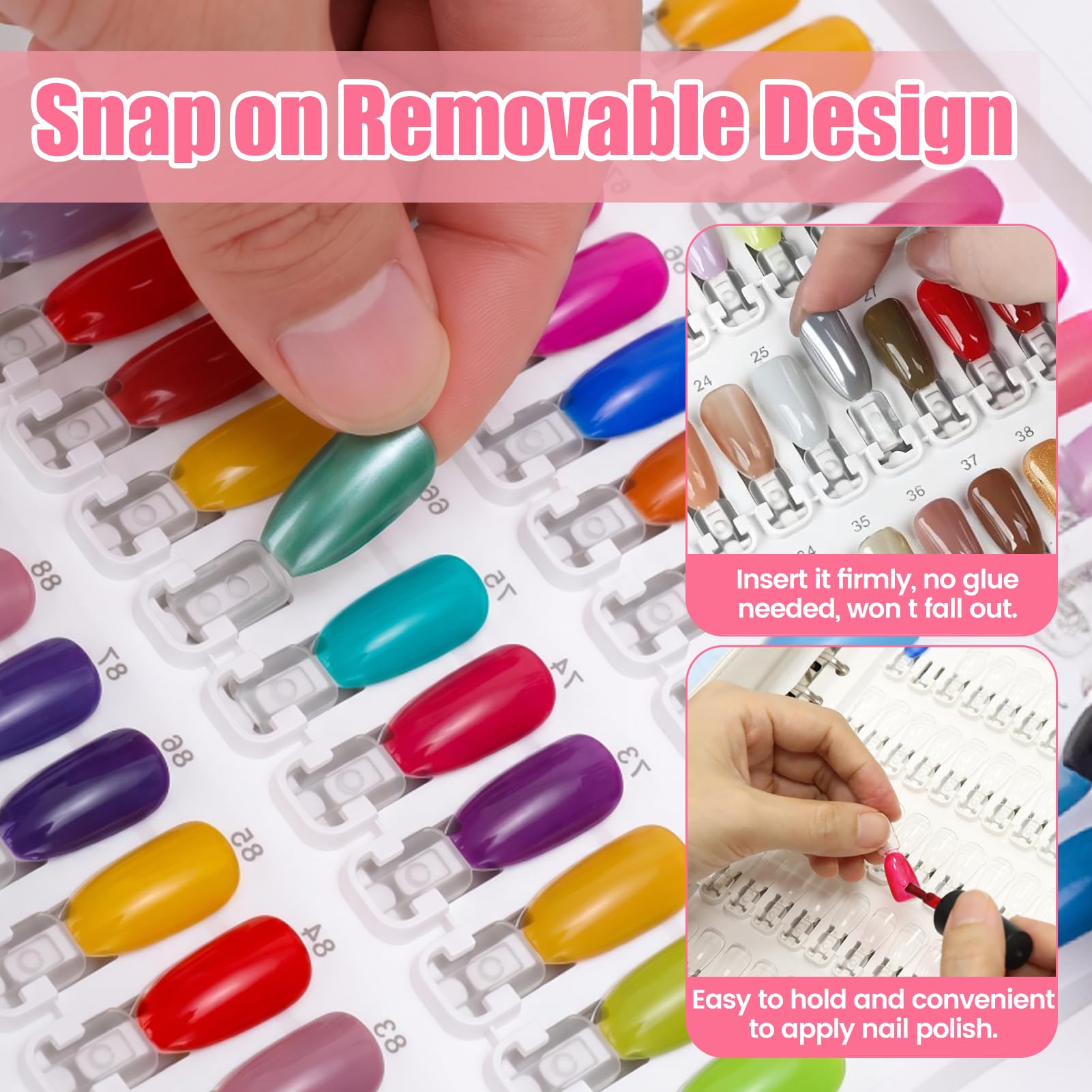 Nagelfarben-Präsentationsbuch mit 150 transparenten Nagelspitzen, Premium-Nagellack-Probebuch für Salon und Profis, verstellbare Nagelfarbtafel, tragbarer Gel-Nagellack-Proben-Organizer mit Zahlenstab