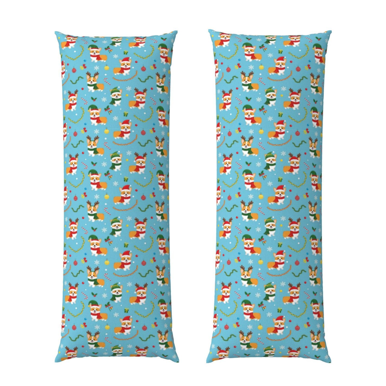 Body Pillow Cover 20x60 Christmas Corgi Dog Blue, Soft Velvet Long Pillowcase with Hidden Zipper, Cozyffy Rectangular Case for Bed Sofa Decor
