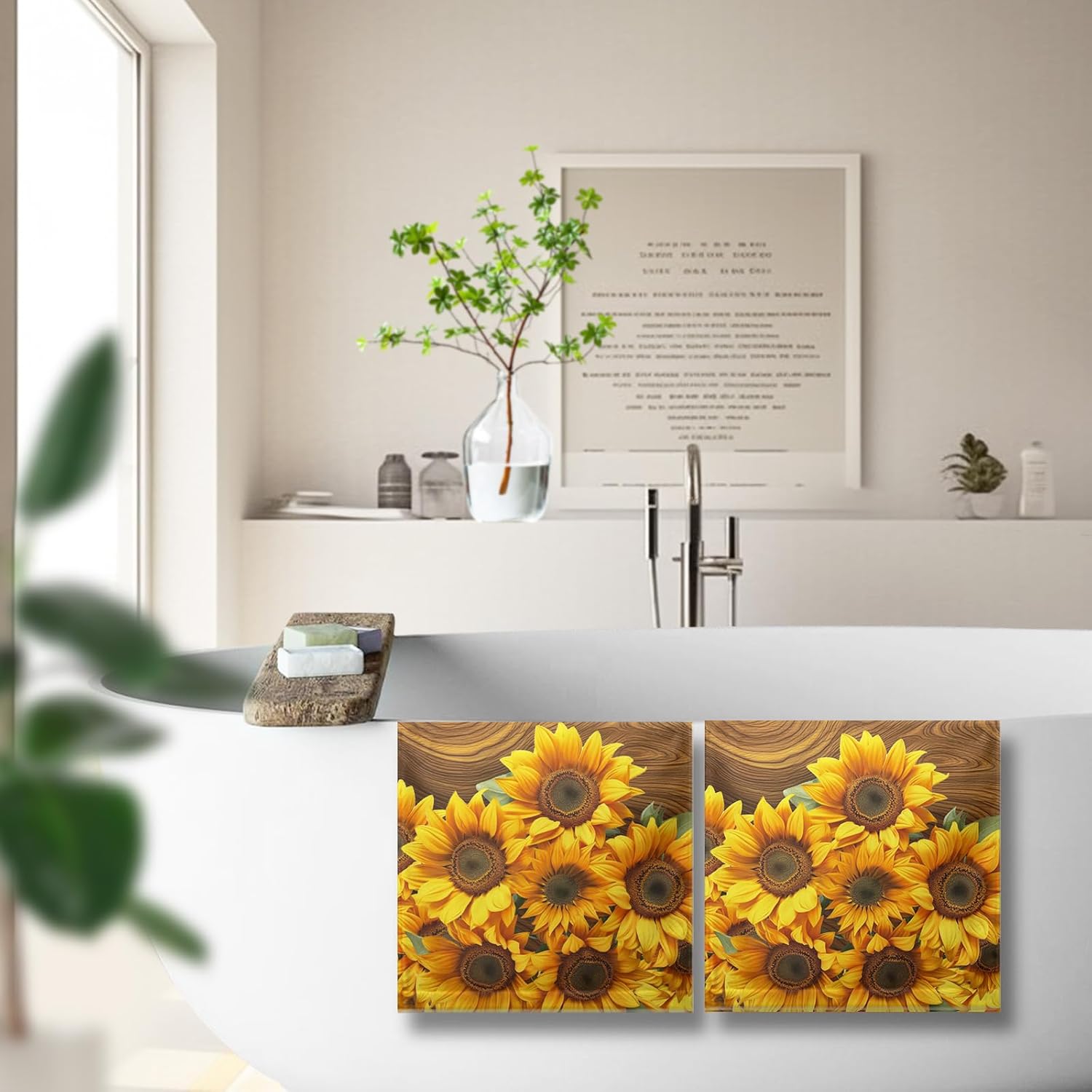 Yellow Sunflowers Hand Towels for Bathroom Set of 2 Summer Flowers Brown Kitchen Towels Spring Floral Vintage Dish Towel Absorbent Bathroom Towels for Gym Spa Home Decor 14.4 x 28.3 inch - Image 3