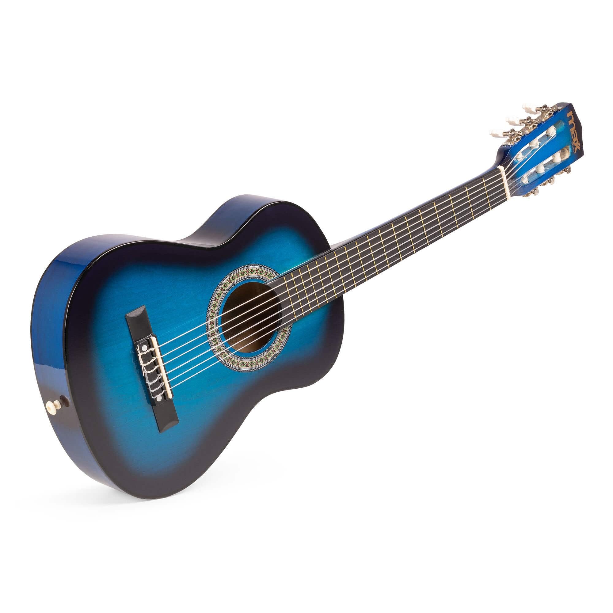 Max SoloArt Pack Guitare Classique Junior 1/4 - Bleue, Cordes en Nylon, 4 à 6 ans, Sac de Transport, Médiators, Sangle, Support Guitare, un Cadeau pour Enfants Idéal pour Débuter la Guitare