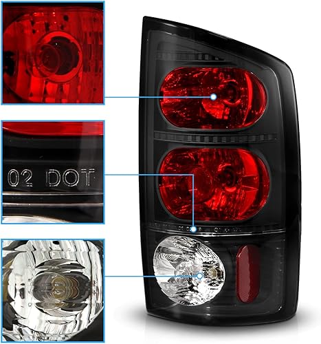 Miniatura 3 de AmeriLite Par de luces traseras de repuesto para Dodge Ram 1500 2002-2006  03-06 Ram 2500 3500 Pickup estilo europeo negro transparente - lado del