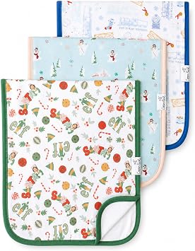 Copper Pearl Premium Baby Burp Cloths - 3-Pack Large Cotton Burp Cloths, Perfect for Baby Boy and Baby Girl Gifts (21 x 10 Size, Christmas Classics Set)