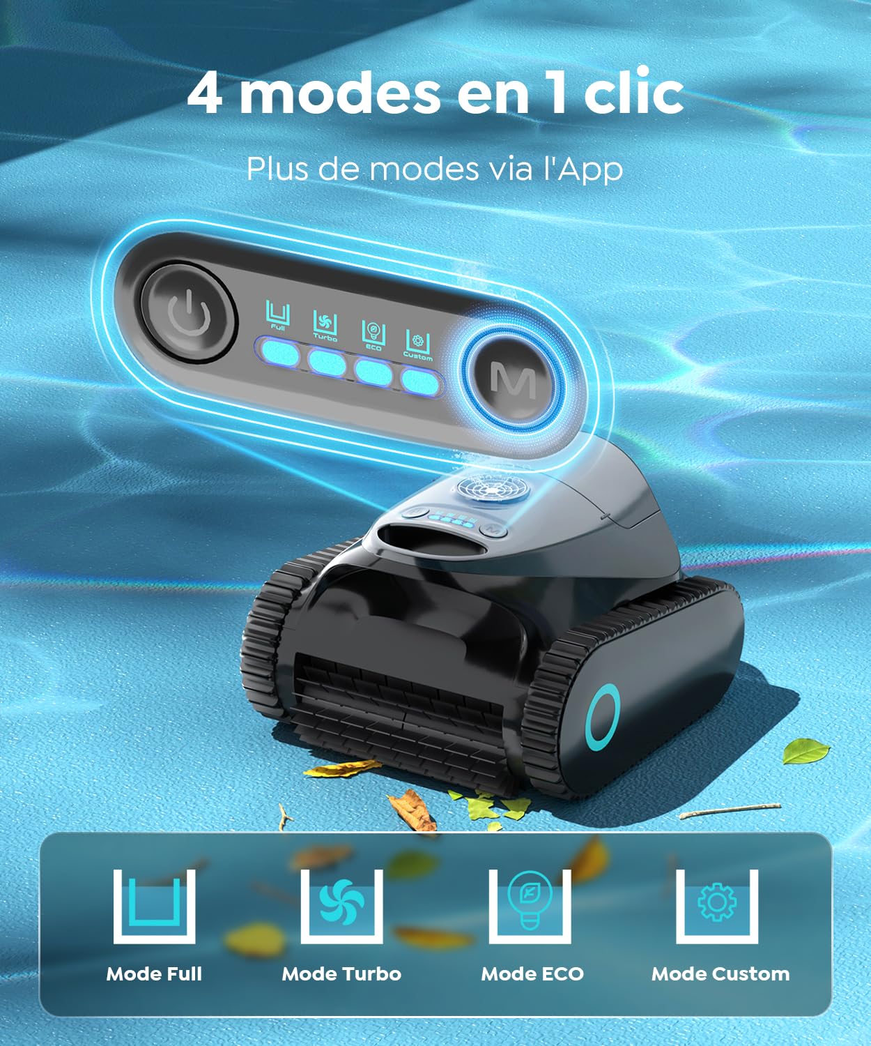 C1 Robot de Piscine Fond et Parois, Double Filtre, Robot Piscine sans Fil, 7 Modes Nettoyage, 170-180 Min d'Autonomie, Puissant Aspirateur pour Piscines jusqu'à 150 m², Gris mica