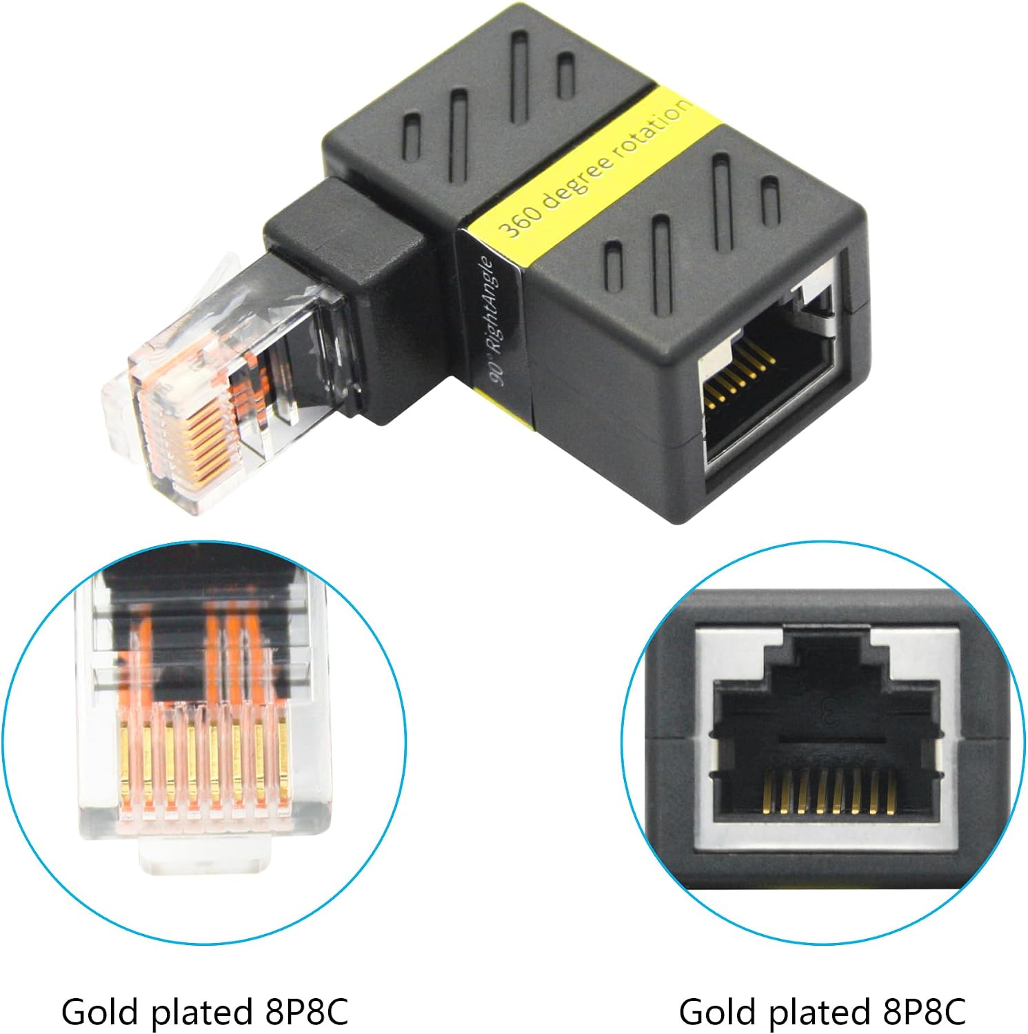 Cat6 Ethernet Adapter, 90-Degree & 180-Degree Rotatable RJ45 Male to Female Gigabit 1000Mbps Network Extender Connector for Computers, Laptops, Routers Humanoid Robot 2-Pack、