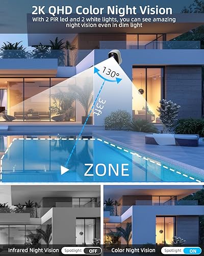 Miniatura 5 de Cámaras de seguridad WiFi 5G2.4G inalámbricas para exteriores, cámaras WiFi alimentadas con batería 2K con foco de detección de movimiento AI,