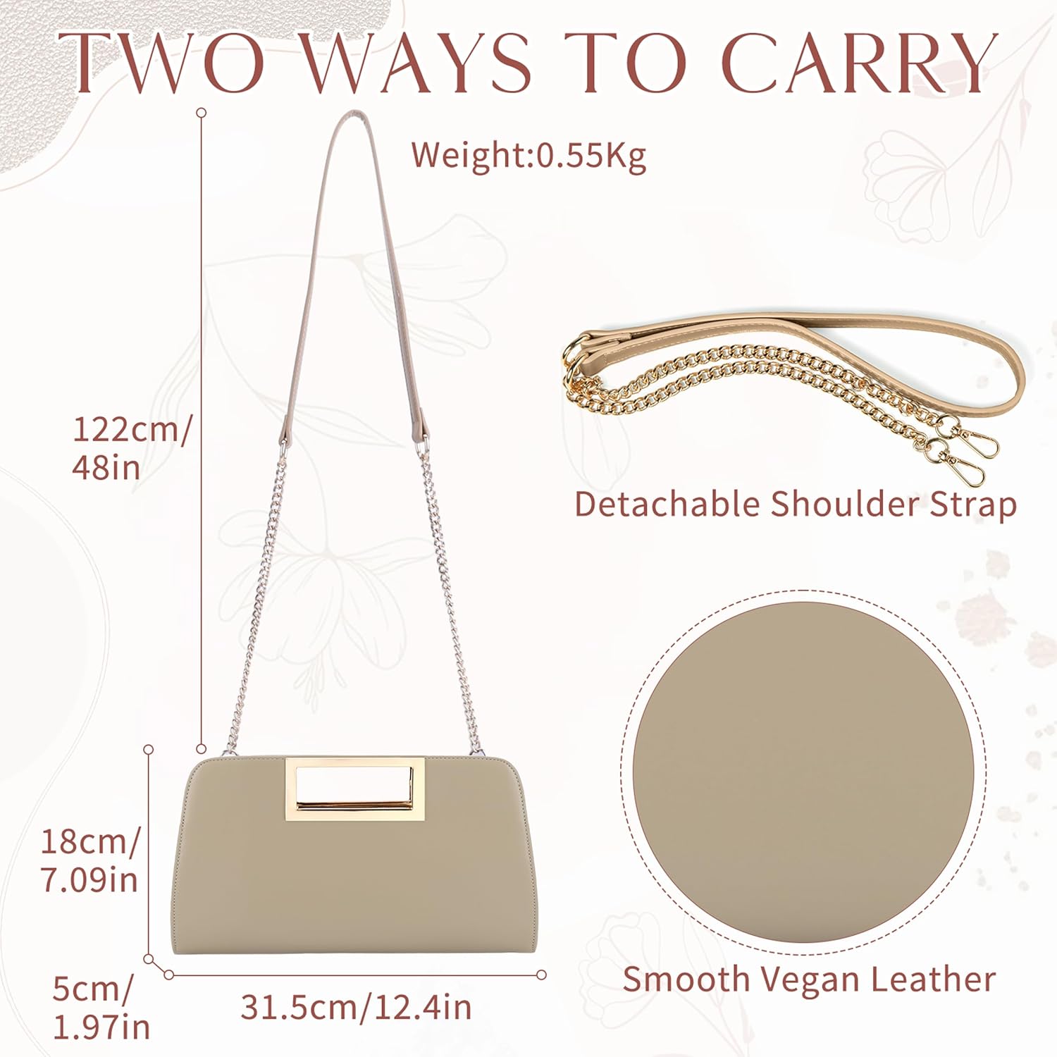 VASCHY Clutch Purse for Women,Fashion Vegan Leather Cut-Out Handle Evening Handbag Crossbody Shoulder Bag for Wedding,Party - Image 2