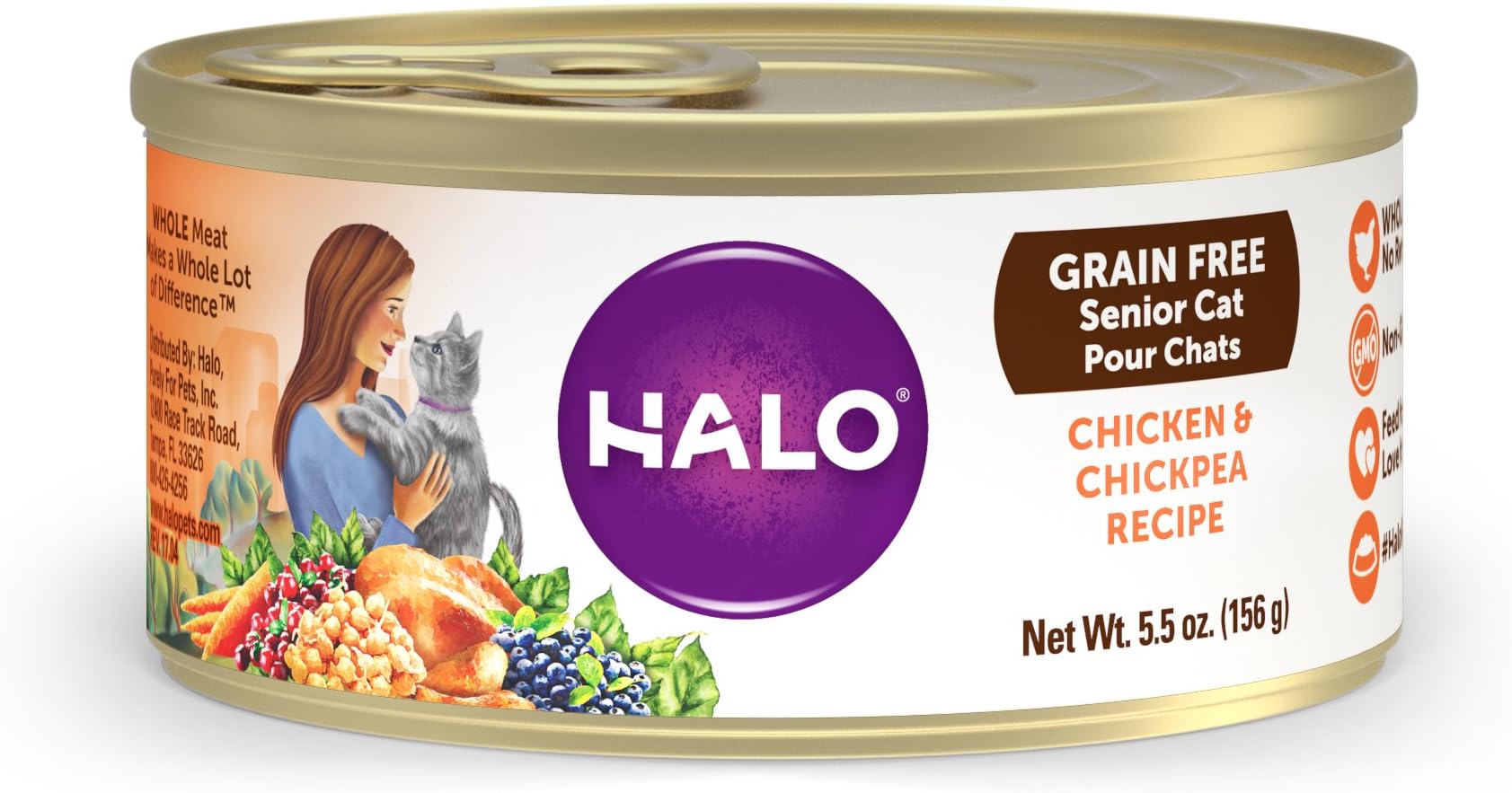 Halo Grain Free Senior Wet Cat Food, Chicken & Chickpea Recipe, 5.5-Ounce Can (Pack Of 12)