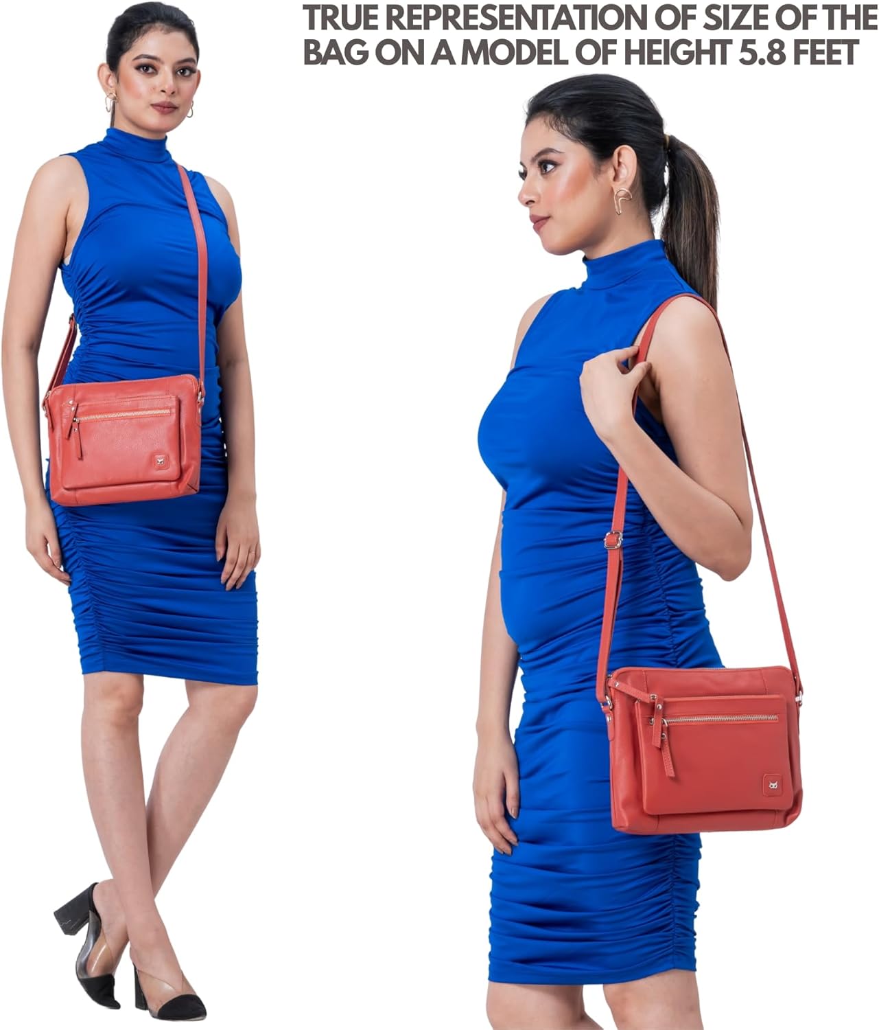 Leather Crossbody Bags for Women Small Soft Genuine Pebbled Sling Shoulder Handbag Crossover Purse with Full Adjustable Strap (Coral Nappa) - Image 2