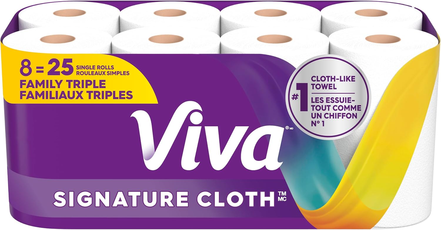 Viva Signature Cloth Paper Towels, 8 Family Triple Rolls =25 Regular Rolls, 141 Sheets per roll, No.1 Cloth-Like Towels