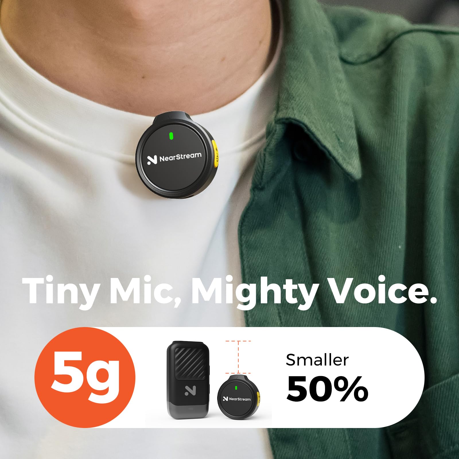 NearStream Microphone Cravate sans Fil pour iPhone, Android et PC, AWM25T | Réduction du bruit, jusqu'à 24 heures d'autonomie, connexion Lightning et USB-C Plug-and-Play