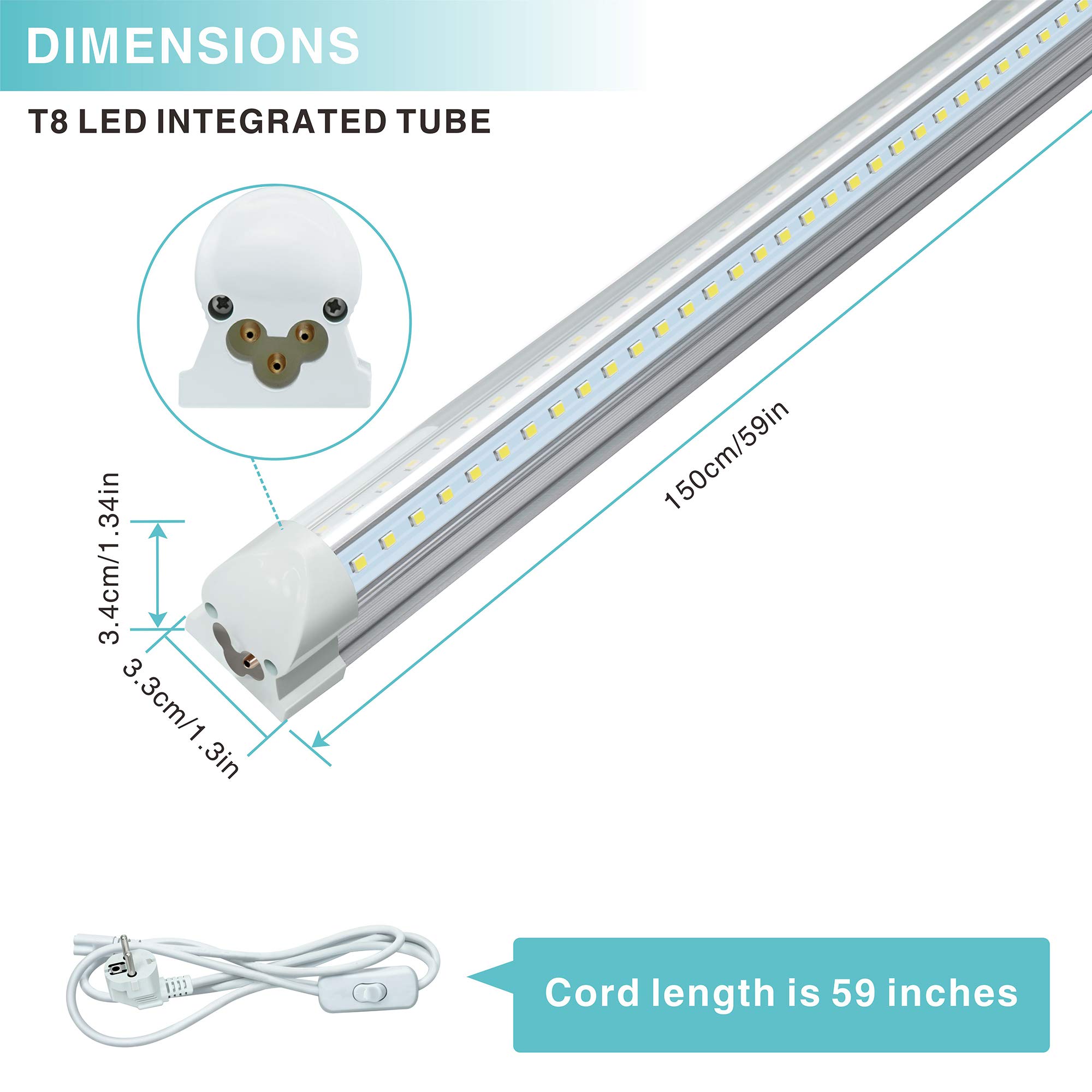STASUN 10er-Pack LED Feuchtraumleuchte 150cm, 40W 5200LM, Verknüpfbar Werkstattlampe,Bürobeleuchtung in Innenräumen, Deckenleuchte mit Stecker für Büros, Besprechungsräume, Lagerhallen,5000K