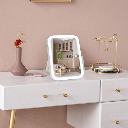 Miniatura 3 de Nerien Espejo de maquillaje con luces, espejo de tocador iluminado, pantalla táctil regulable, espejo de viaje portátil con soporte en forma de U,