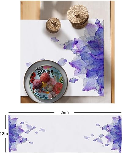 Miniatura 6 de Elegante camino de mesa morado de 36 pulgadas corto, de lino de algodón, pequeño, cocina, comedor, mesa de café, decoración de tocador, camino de