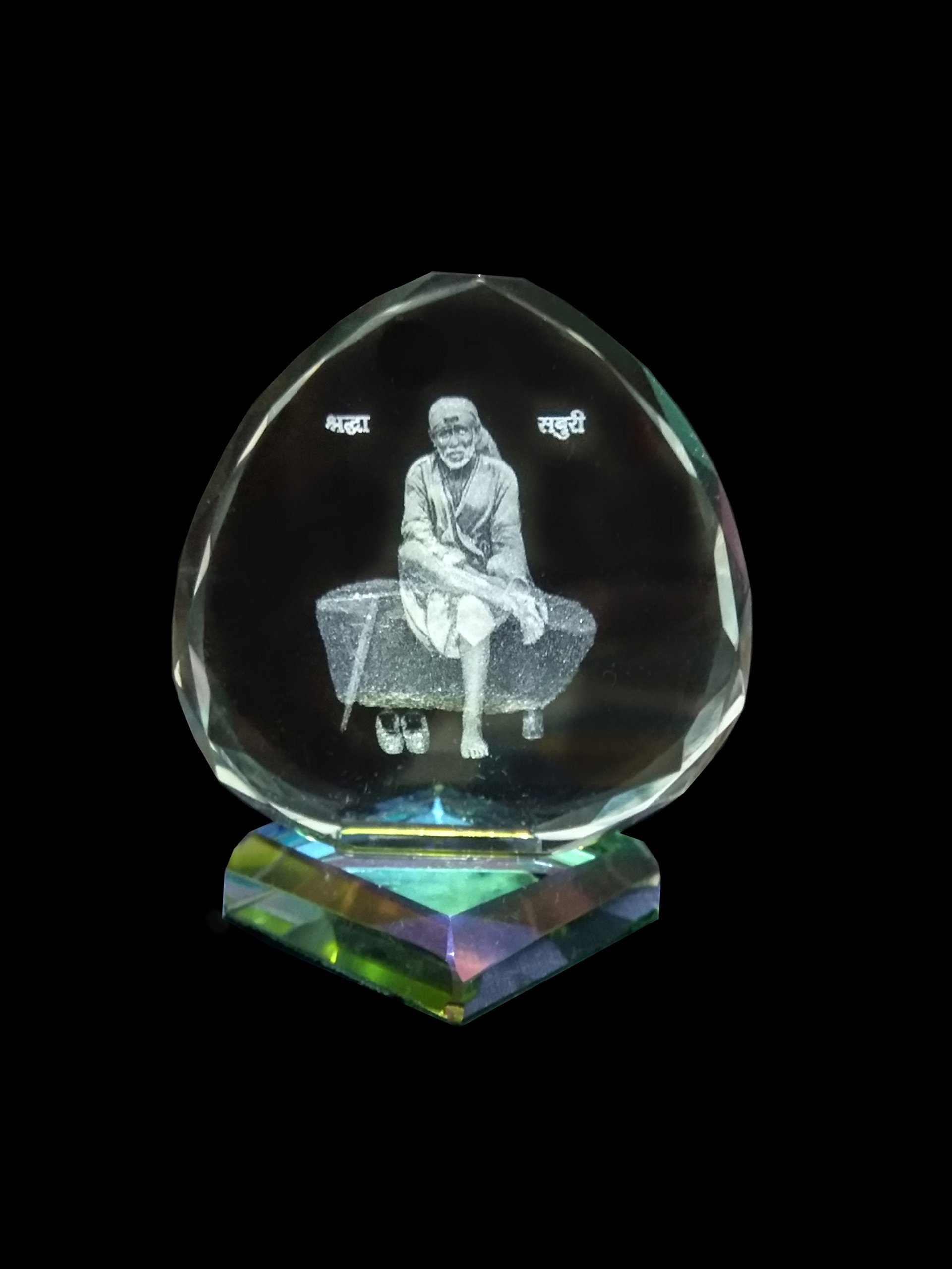 SHINDE EXPORTS 3D Crystal Sai Baba Idol Staute Murti for Home, Pooja Room, Gift Purpose & Car Dashboard. Hearth Shape C (2 in)
