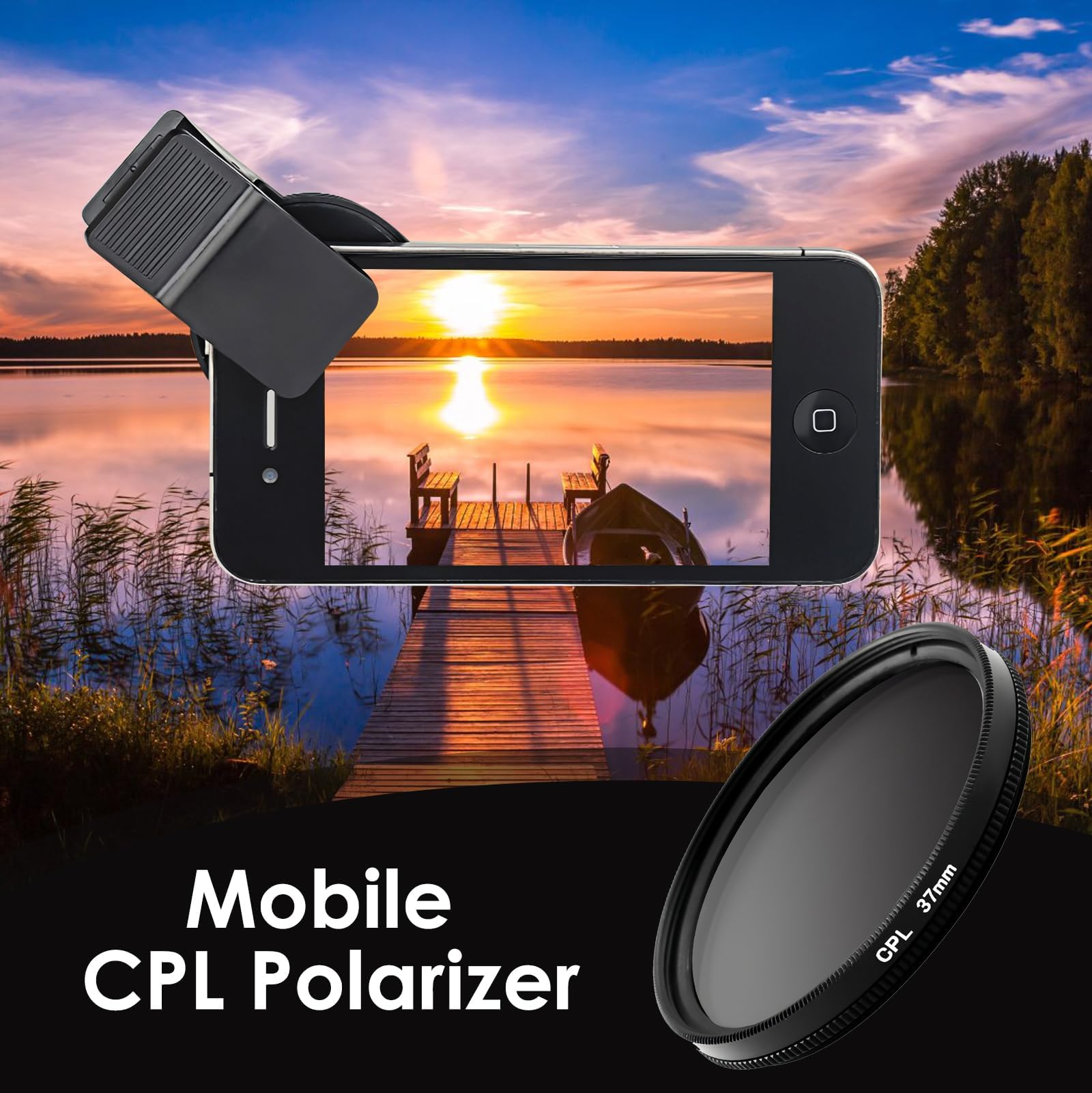 Filtre CPL 37 Mm Circulaire Universel Pour Smartphone – Clip Magnétique Anti-Reflets Pour IPhone 14/13/12