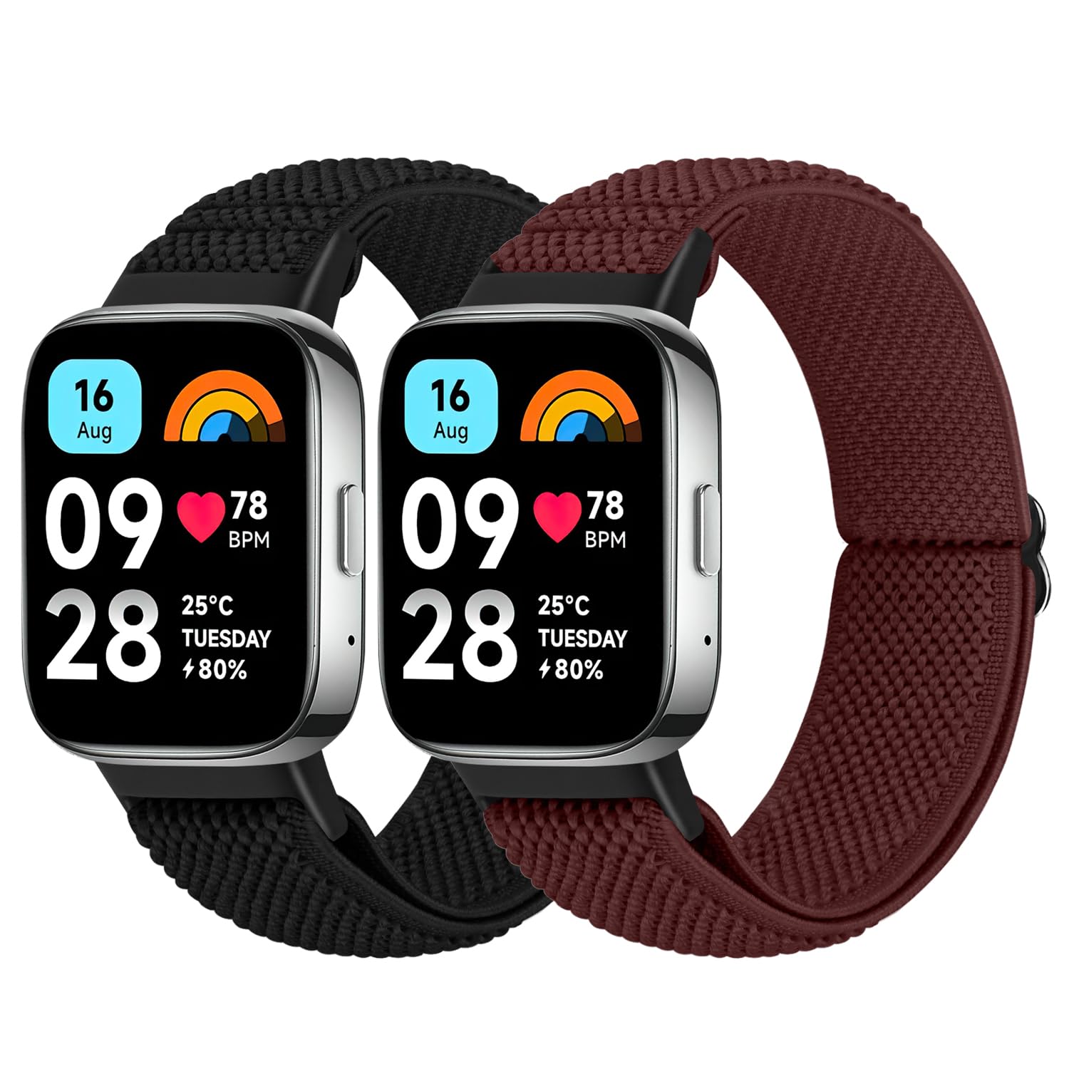 BTTNG Elastisches Armband kompatibel mit Xiaomi Redmi Watch 3 Active für Damen und Herren, Einstellbare Solo Loop Elastisches Armband Bequemes Sport Ersatzarmband für Redmi Watch 3 Active, 2 Stück
