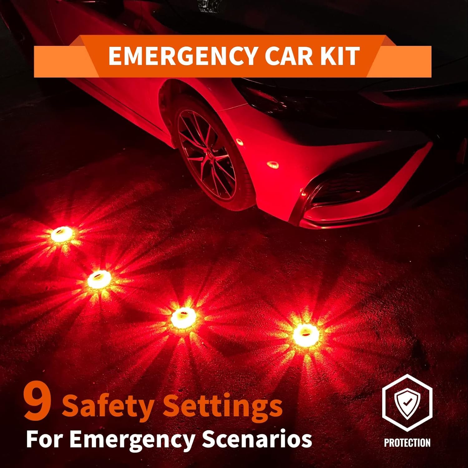 Paquete de 12 bengalas LED de carretera, kit de emergencia para coche, recargable por USB (batería de litio), luz de seguridad vial, 9 modos de flash, con imán y gancho de luz de advertencia