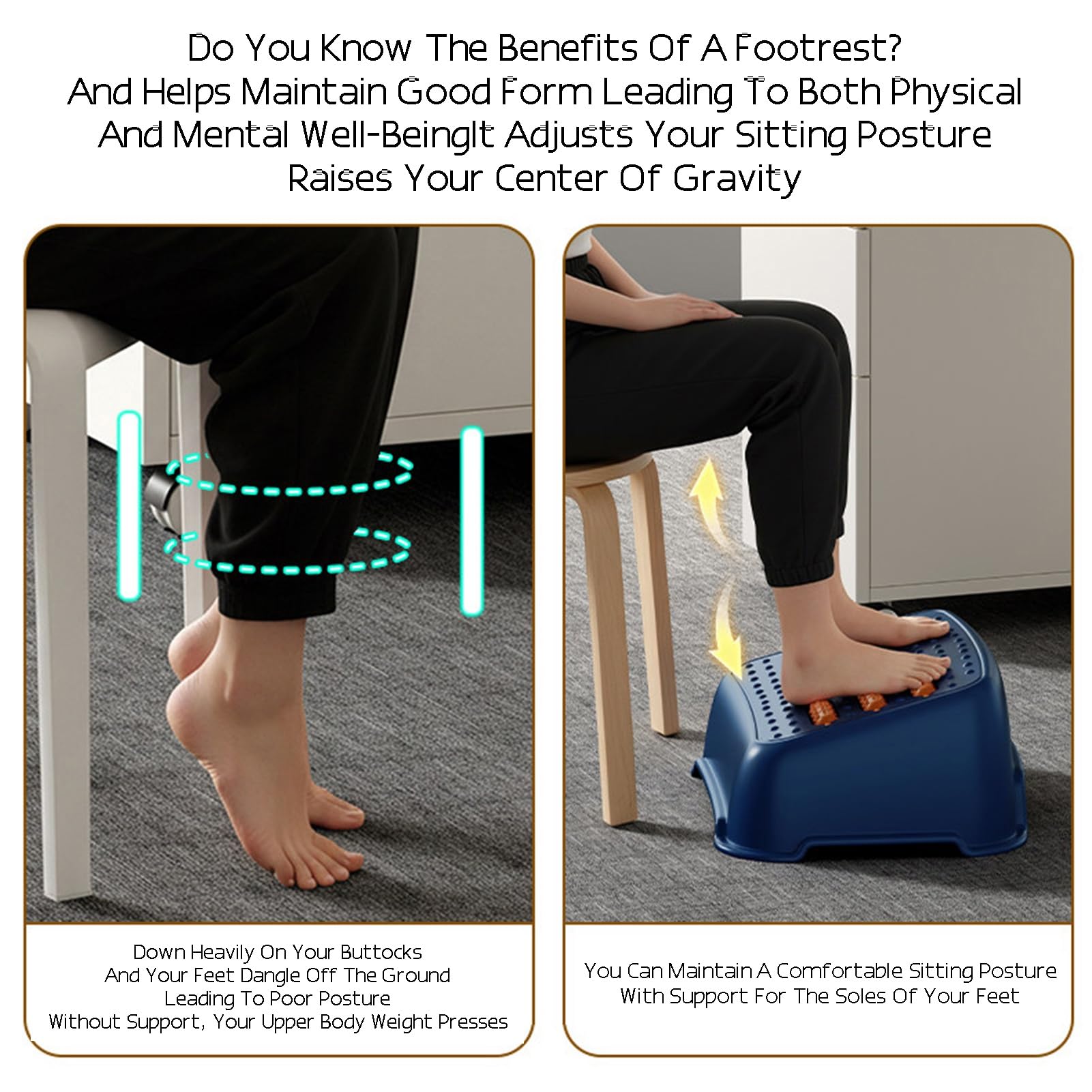 Ergonomischer Fußhocker Mit Massagerollen, Fußstütze For Unter Dem Schreibtisch Bei Der Arbeit, Bürotisch-Unterbeinstufe, Maximale Belastung 120 Kg For Bürostuhl-Gaming-Heim(Orange)