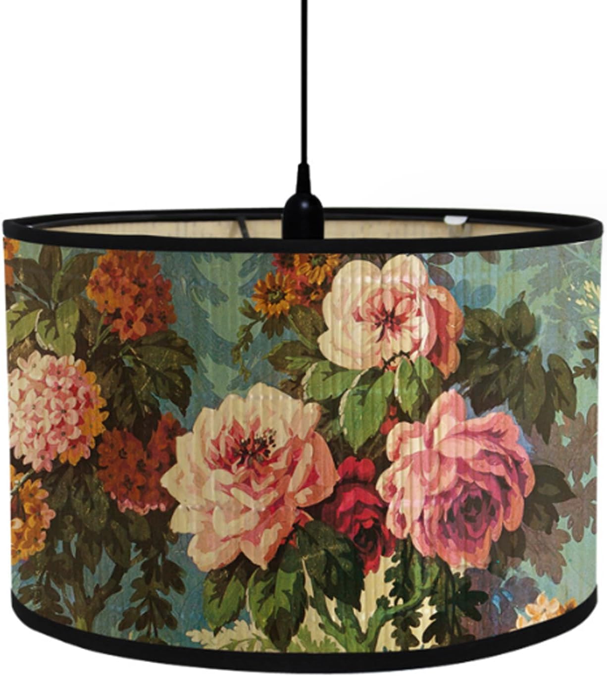 E27 Drum Lampshade Floral Pattern Chandelier Lamp Shade Removable Lamp Cover 11.81"×11.81"×7.87” Pleated Light Cover Bedside Desktop Lampshade for Table Lamp Floor Lamp (Pattern 1)