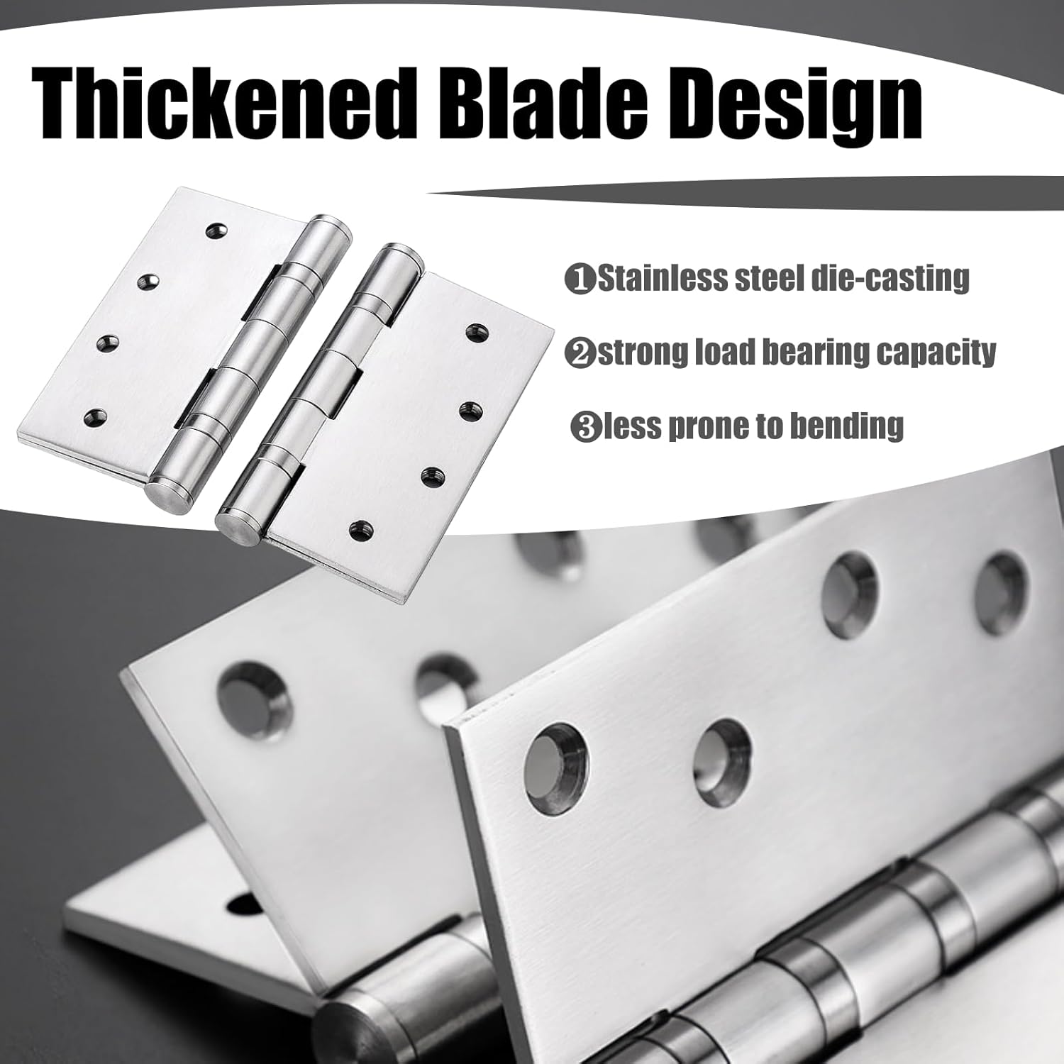6Pcs 4.5 x 4.5 Inch Heavy Duty Door Hinges, Silver Commercial Door Hinges with Silent Steel Plain Ball Bearing, Thickness 3 mm 304 Stainless Steel Square Hinges with 48pcs Screws