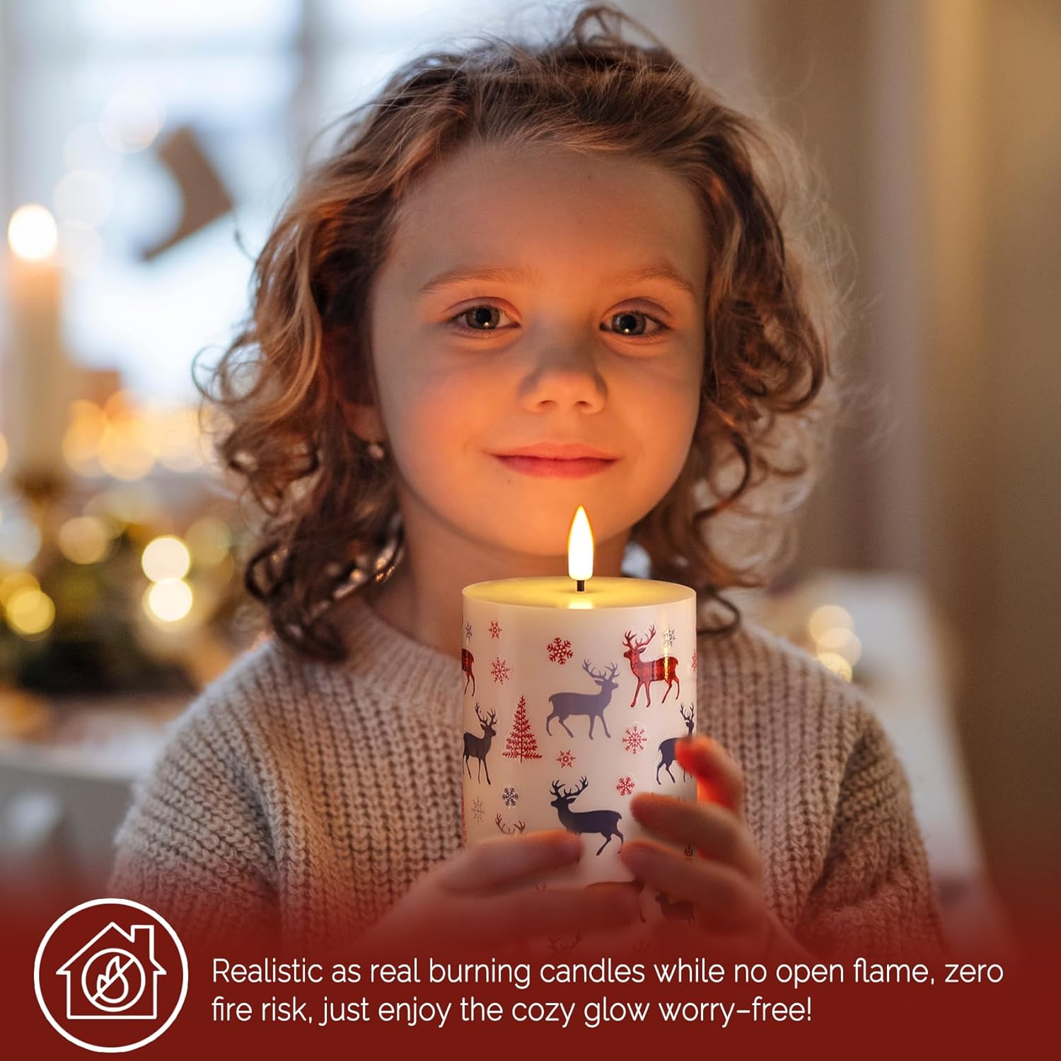 Christmas Flameless Pillar Candles with Remote, Red Buffalo Plaid Reindeer Holiday Decor, Xmas LED Candles Set of 3 - Image 5